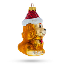 Load image into Gallery viewer, Golden Puppy in Red Santa Hat Glass Christmas Ornament