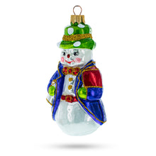 Load image into Gallery viewer, Snowman with Red Bow Tie Glass Christmas Ornament