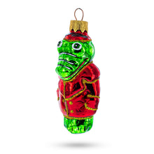 Load image into Gallery viewer, Crocodile in Red Jacket Glass Christmas Ornament