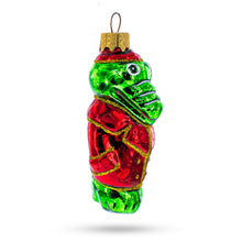 Load image into Gallery viewer, Crocodile in Red Jacket Glass Christmas Ornament