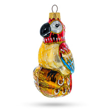 Load image into Gallery viewer, Vibrant Pirate Parrot Sitting on Barrel Stack Glass Christmas Ornament