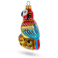 Load image into Gallery viewer, Vibrant Pirate Parrot Sitting on Barrel Stack Glass Christmas Ornament
