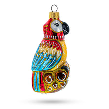 Load image into Gallery viewer, Vibrant Pirate Parrot Sitting on Barrel Stack Glass Christmas Ornament