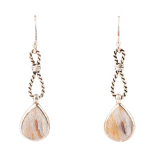 Load image into Gallery viewer, Astro Grey Wood Opal and Sterling Silver Drop Earrings
