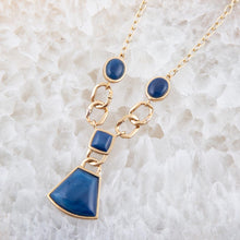 Load image into Gallery viewer, Athena Blue Agate Golden Statement Necklace
