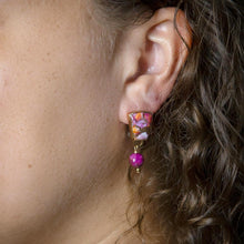 Load image into Gallery viewer, Athena Pink Spiny Oyster Matrix Golden Clip Earrings