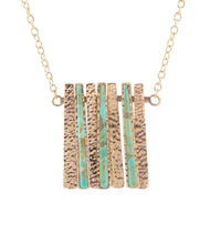 Load image into Gallery viewer, Aztec Blue Turquoise and Golden Bronze Fan Necklace