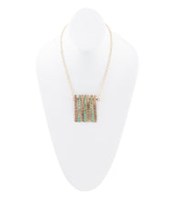 Load image into Gallery viewer, Aztec Blue Turquoise and Golden Bronze Fan Necklace