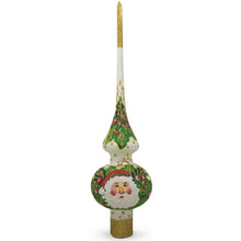 Load image into Gallery viewer, Santa Head and Mistletoe on White Glass Christmas Tree Topper 11 Inches