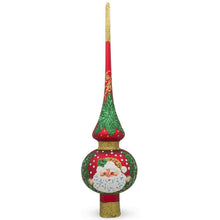 Load image into Gallery viewer, Santa and Mistletoe on Red Glass Christmas Tree Topper 11 Inches
