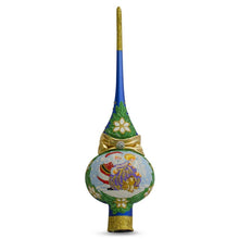 Load image into Gallery viewer, Santa with an Angel on Blue Glass Christmas Tree Topper 11 Inches
