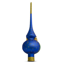 Load image into Gallery viewer, Santa with an Angel on Blue Glass Christmas Tree Topper 11 Inches
