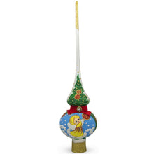 Load image into Gallery viewer, Angel Decorating Tree on White Glass Christmas Tree Topper 11 Inches