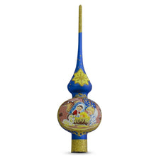 Load image into Gallery viewer, Angels Admire Jesus Nativity Scene Blue Glass Christmas Tree Topper 11 Inches