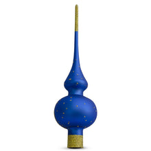 Load image into Gallery viewer, Angels Admire Jesus Nativity Scene Blue Glass Christmas Tree Topper 11 Inches