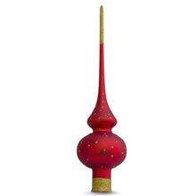 Load image into Gallery viewer, Angels Admire Jesus Nativity Scene Red Glass Christmas Tree Topper 11 Inches