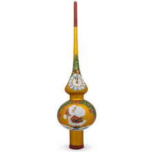 Load image into Gallery viewer, Santa Looking at Clock on Gold Glass Christmas Tree Topper 11 Inches