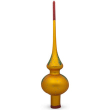Load image into Gallery viewer, Santa Looking at Clock on Gold Glass Christmas Tree Topper 11 Inches