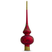 Load image into Gallery viewer, Santa and Mistletoe Wreath on Red Glass Christmas Tree Topper 11 Inches