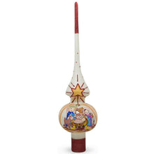 Load image into Gallery viewer, Children Nativity Scene on White Glass Christmas Tree Topper 11 Inches
