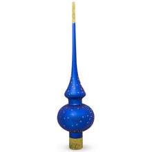 Load image into Gallery viewer, Nutcracker and Wreath on Blue Glass Christmas Tree Topper 11 Inches