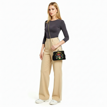 Load image into Gallery viewer, Celestial Mushroom Kiss Lock Bag in Linen Cotton Blend Mater