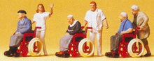 Load image into Gallery viewer, Preiser 10479 HO Scale Pedestrians -- Elderly Being Pushed in Wheelchairs pkg(3)