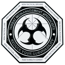 Load image into Gallery viewer, EL13-017 Defensive Tactics Firearms Instructor parody Challenge Coin Threat Mismanagement Specialists Police Military Gag Gift