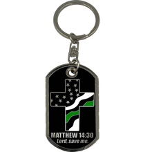 Load image into Gallery viewer, GL5-006 Border Patrol Agent or Sheriff Deputy Prayer Saint Michael Protect Us Matthew 14:30 Challenge Coin Dog Tag Keychain Thin Green Line