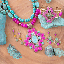 Load image into Gallery viewer, Barcelona Pink Agate and Blue Turquoise Statement Cuff Bracelet