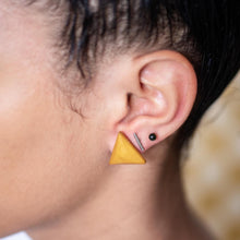 Load image into Gallery viewer, Dark Gold Mustard Faceted Triangle Stud Earrings