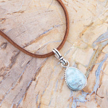 Load image into Gallery viewer, Basic Blue Larimar and Sterling Silver Pendant Leather Necklace