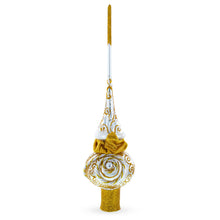 Load image into Gallery viewer, Golden Twisted Rope and Bow on White Glass Christmas Tree Topper 11 Inches