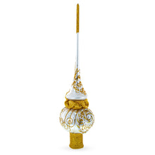 Load image into Gallery viewer, Golden Twisted Rope and Bow on White Glass Christmas Tree Topper 11 Inches