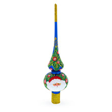 Load image into Gallery viewer, Santa and Mistletoe Wreath on Blue Glass Christmas Tree Topper 11 Inches