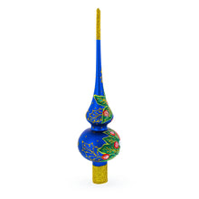 Load image into Gallery viewer, Santa and Mistletoe Wreath on Blue Glass Christmas Tree Topper 11 Inches