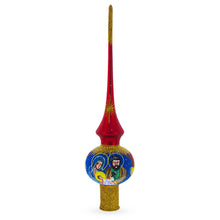 Load image into Gallery viewer, Holy Family Nativity Scene on Red Glass Christmas Tree Topper 11 Inches