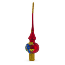 Load image into Gallery viewer, Holy Family Nativity Scene on Red Glass Christmas Tree Topper 11 Inches