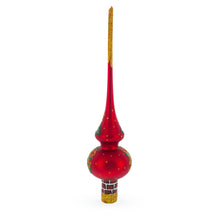 Load image into Gallery viewer, Santa Climbing Down Chimney on Red Glass Christmas Tree Topper 11 Inches
