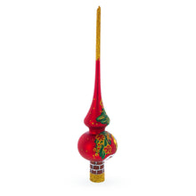 Load image into Gallery viewer, Santa Climbing Down Chimney on Red Glass Christmas Tree Topper 11 Inches