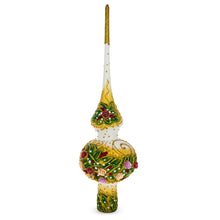 Load image into Gallery viewer, Dimensional Roses Bouquet on White Glass Christmas Tree Topper 11 Inches