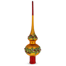 Load image into Gallery viewer, Poinsettia Flowers with Pearls  Gold Glass Christmas Tree Topper 11 Inches