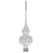 Load image into Gallery viewer, White Roses and Pearls on Glossy White Glass Christmas Tree Topper 11 Inches