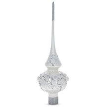 Load image into Gallery viewer, White Roses and Pearls on Glossy White Glass Christmas Tree Topper 11 Inches