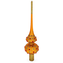 Load image into Gallery viewer, Red Jewels on Gold Geometrical Glass Christmas Tree Topper 11 Inches