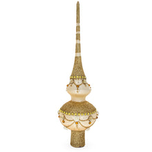 Load image into Gallery viewer, Dimensional Roses on Sparkling Beige Glass Christmas Tree Topper 11 Inches