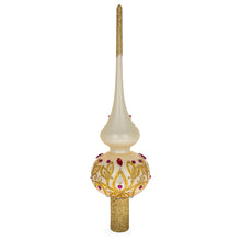 Load image into Gallery viewer, Red Jeweled with Golden Leaves Glass Christmas Tree Topper 11 Inches
