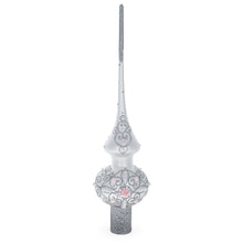 Load image into Gallery viewer, Pink Roses and Pearls on Silver Glass Christmas Tree Topper 11 Inches