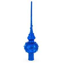 Load image into Gallery viewer, Blue Jewels Scroll on Blue Glass Christmas Tree Topper 11 Inches