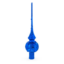 Load image into Gallery viewer, Blue Jewels Scroll on Blue Glass Christmas Tree Topper 11 Inches